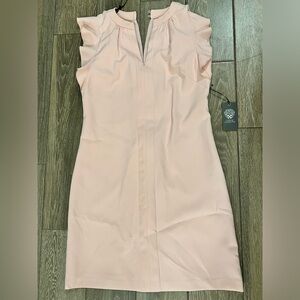 NWT Vince Camuto Pink V-Neck Sleeveless Ruffle Trim Dress Women’s Size 4